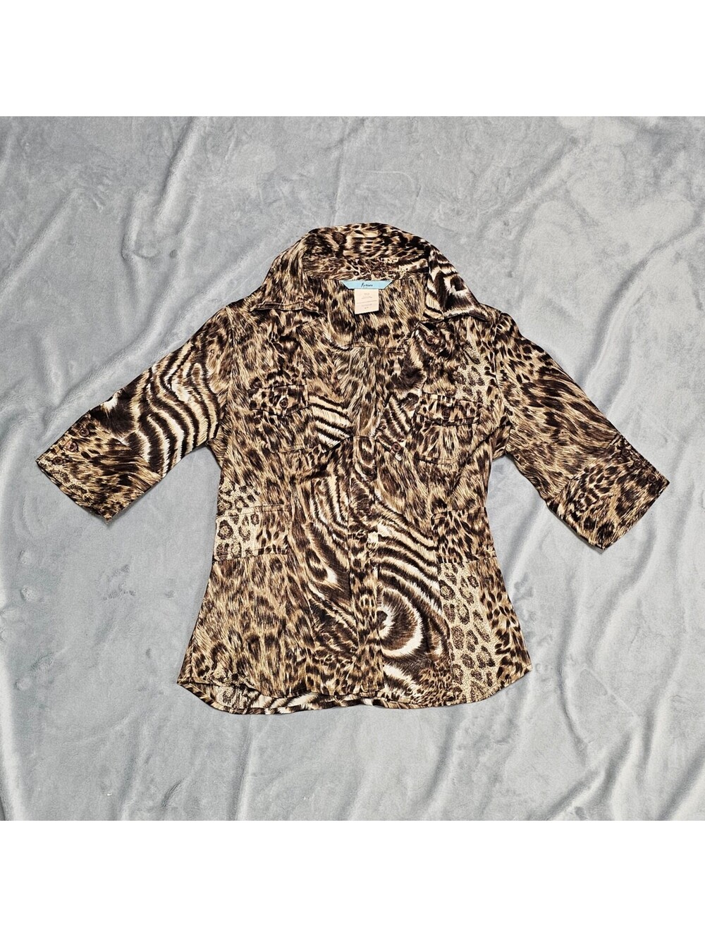 Marciano Guess Silk Animal Print Mixed Leopard Zebra Button Blouse Size S/P